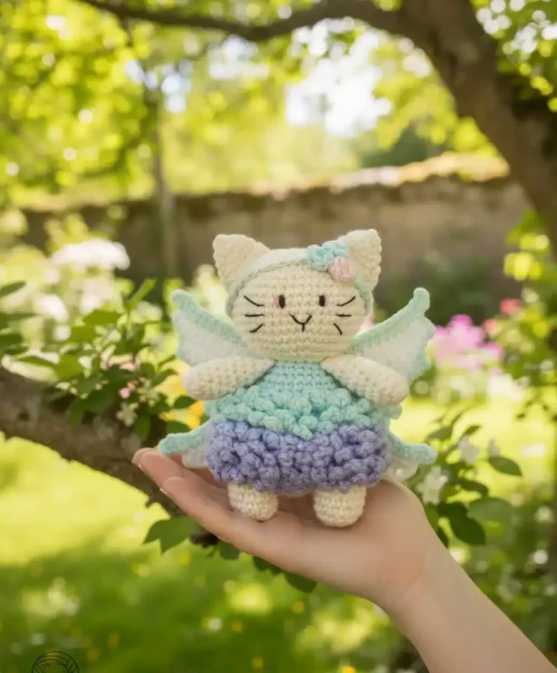 Winged fairy cat amigurumi with flower crown — photo 2