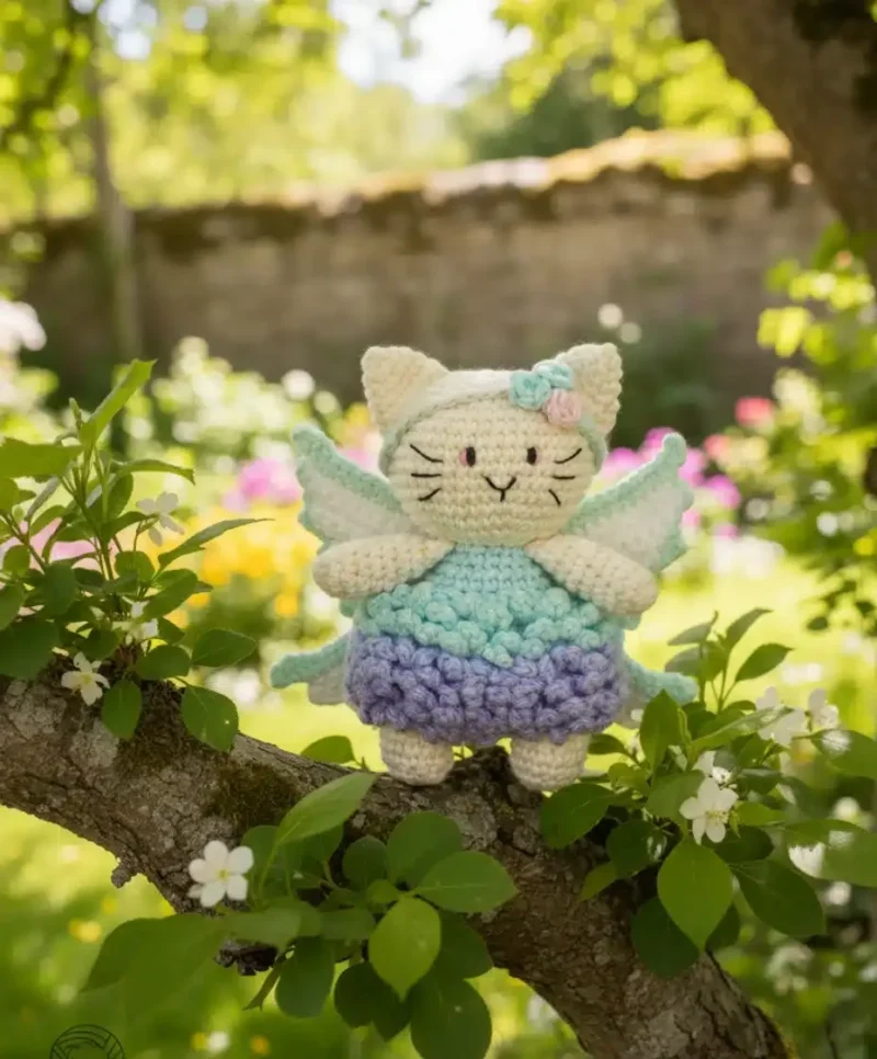 Winged fairy cat amigurumi with flower crown — photo 3