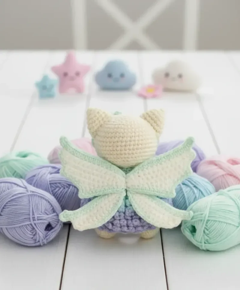Winged fairy cat amigurumi with flower crown — photo 4