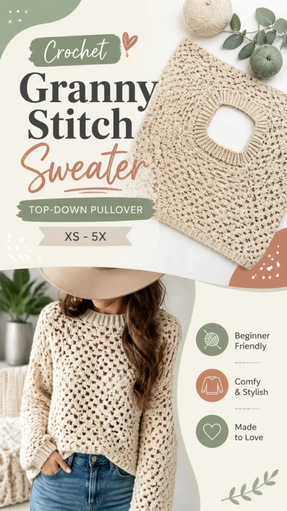 Granny cluster raglan pullover sweater pattern