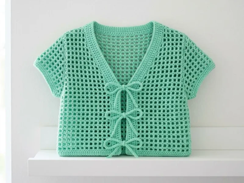 Lace tie cardigan in mint green cotton