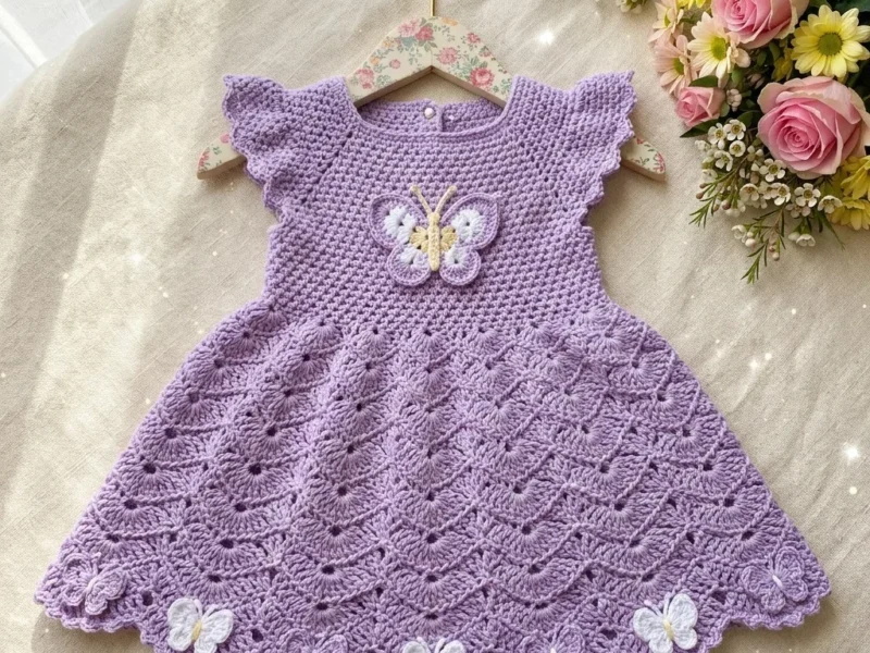 Lavender butterfly baby dress crochet pattern