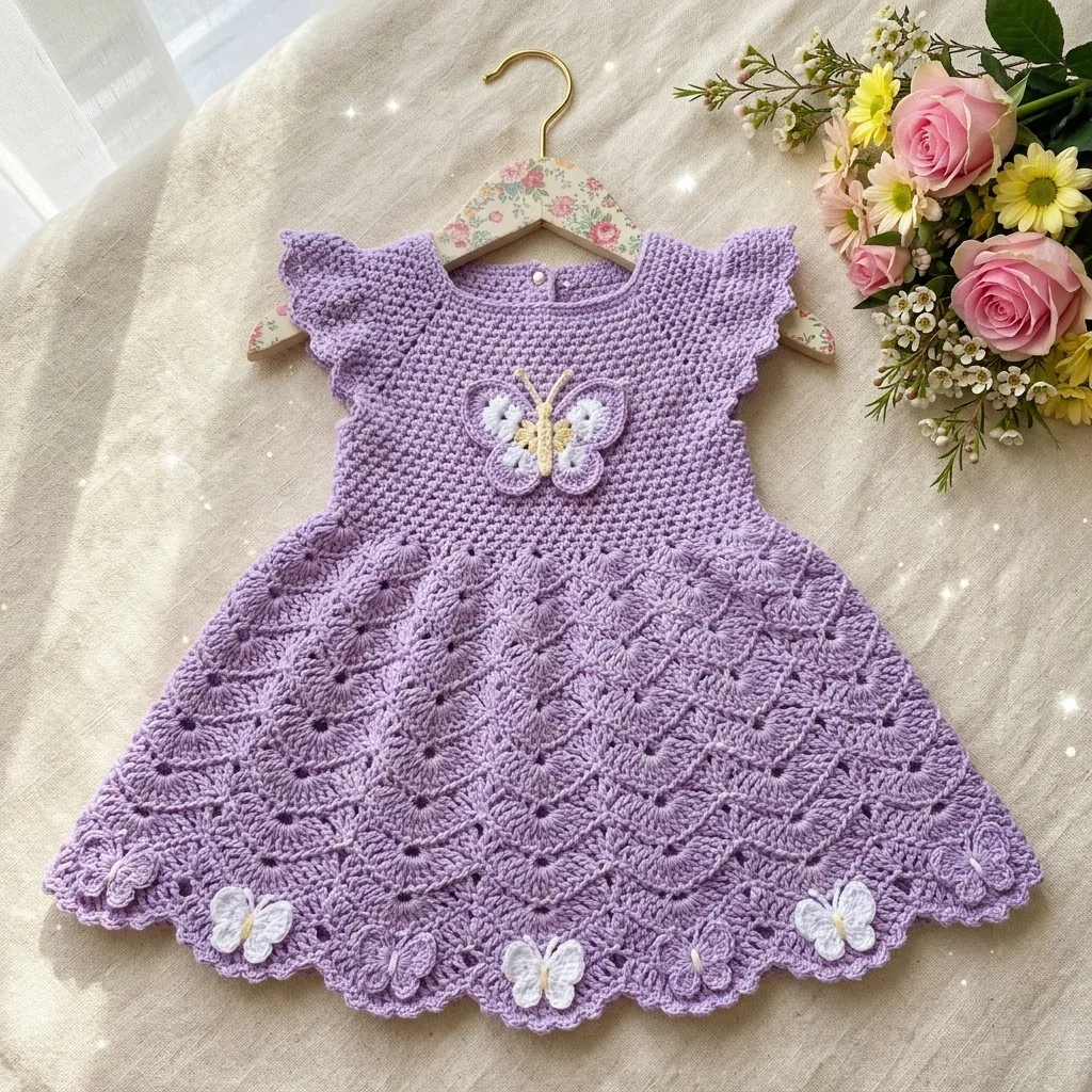 Lavender butterfly baby dress crochet pattern