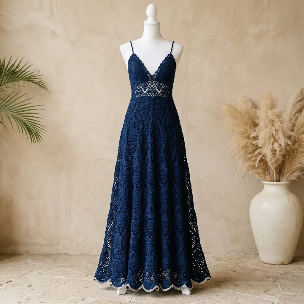 Midnight navy pineapple maxi dress crochet pattern
