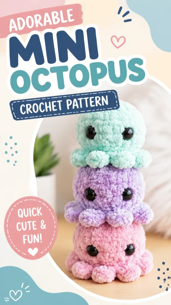 Mini octopus amigurumi crochet pattern with plush tentacles