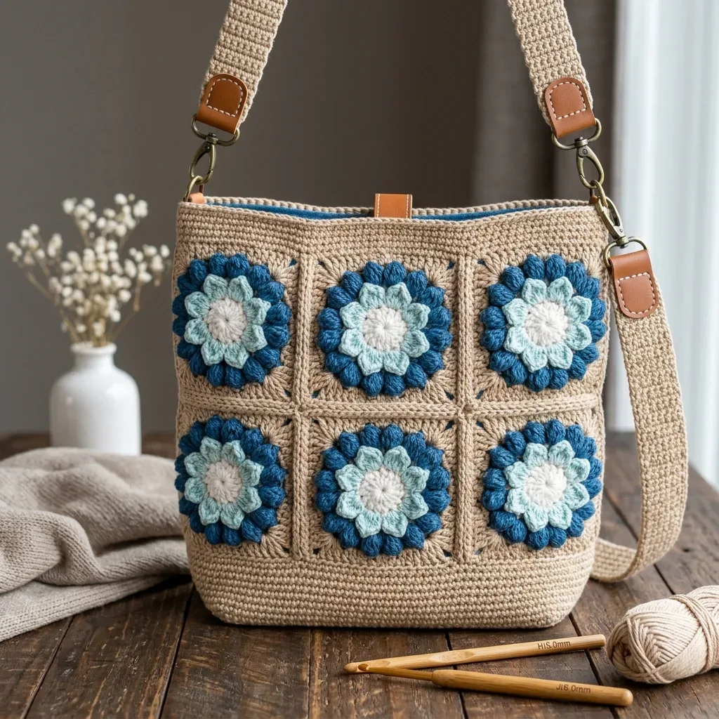 Ocean blue floral granny square crossbody bag pattern