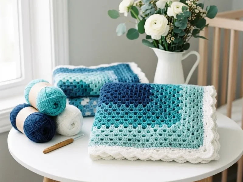 Ocean waves ombre granny square blanket crochet pattern