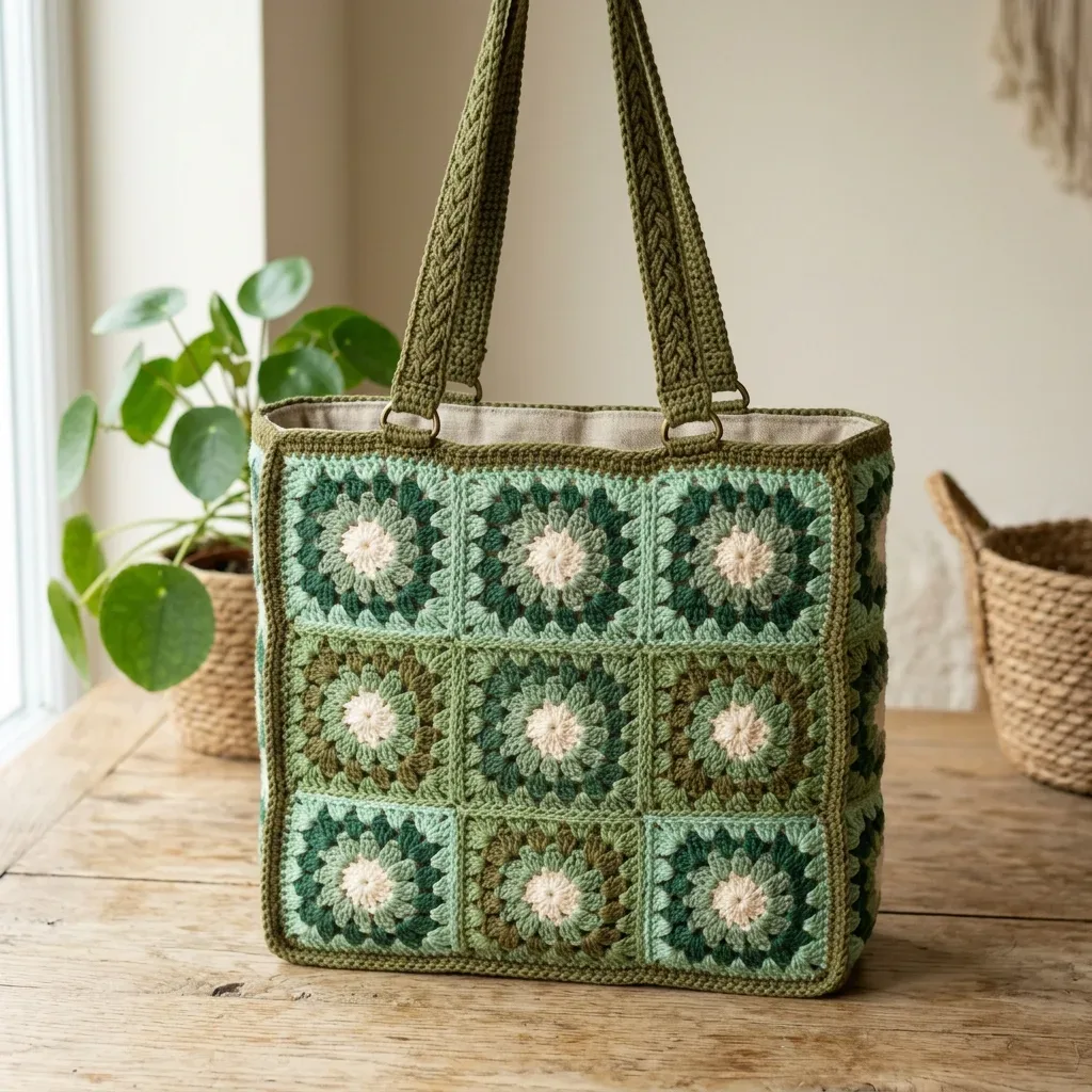 Sage garden granny square tote crochet pattern