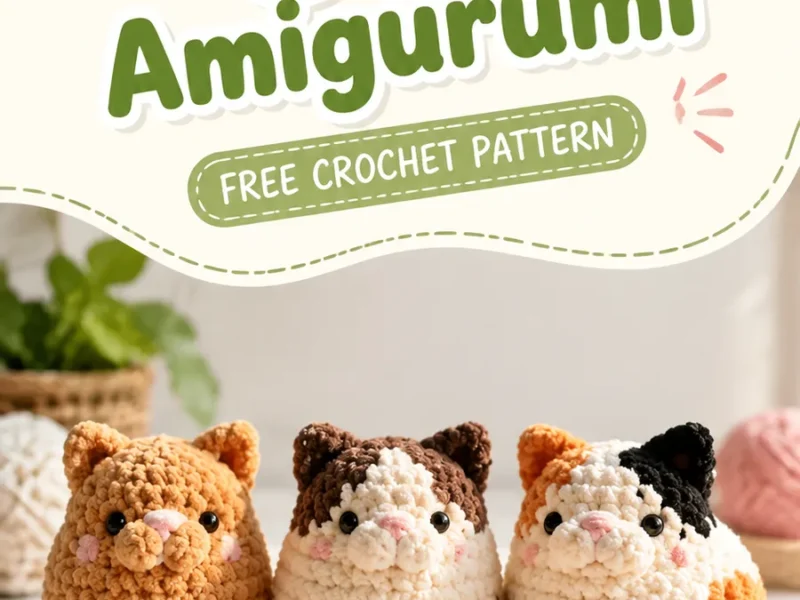Small stuffed cat amigurumi pattern for beginners