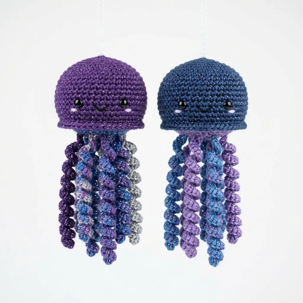 Sparkle galaxy jellyfish crochet pattern with spiral tentacles