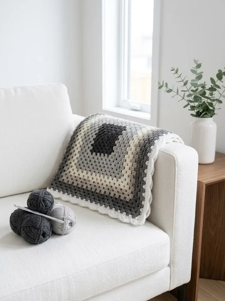 Stormy gray neutral granny square blanket pattern — photo 3