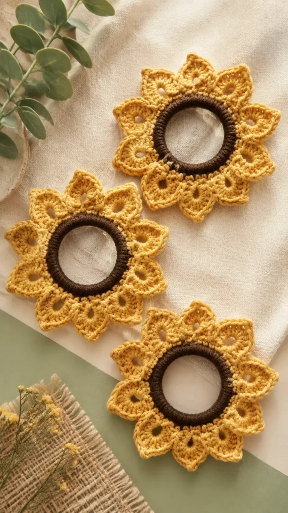 Sunflower crochet scrunchie pattern with textured petals