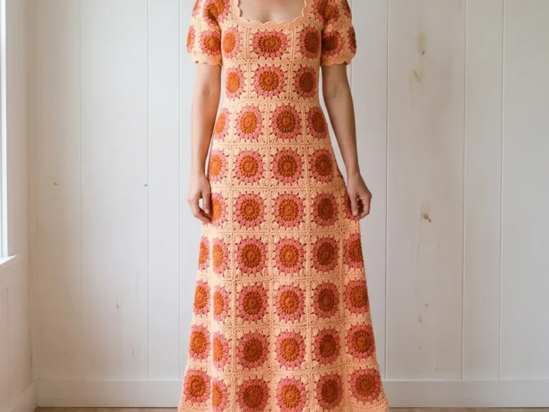 Sunflower granny square maxi dress crochet pattern