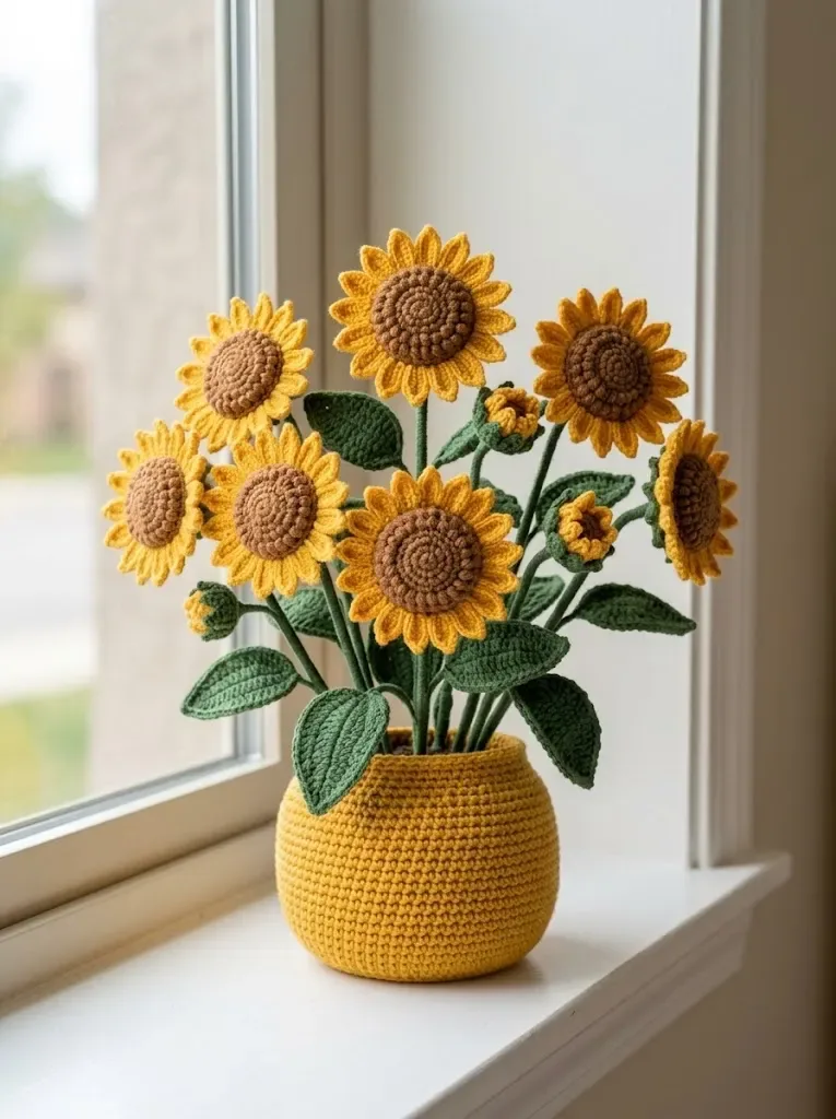 A sunny sunflower crochet pot that never needs watering — photo 2