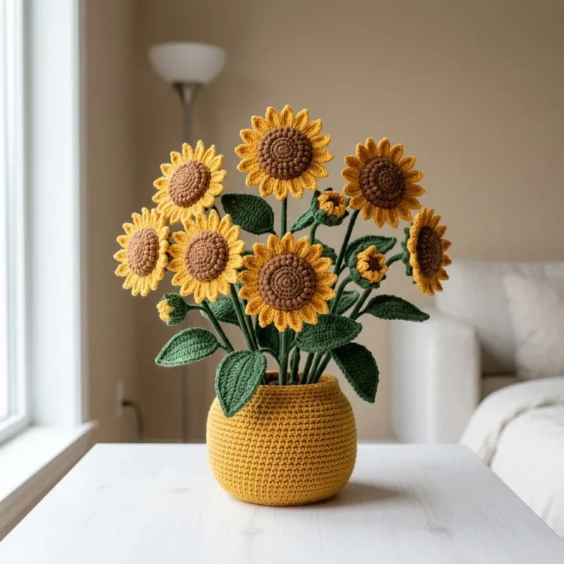 A sunny sunflower crochet pot that never needs watering — photo 3