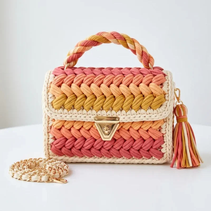 Sunset coral gradient braided bag crochet pattern — photo 2