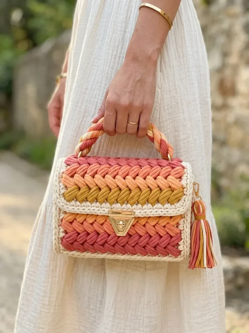 Sunset coral gradient braided bag crochet pattern — photo 3