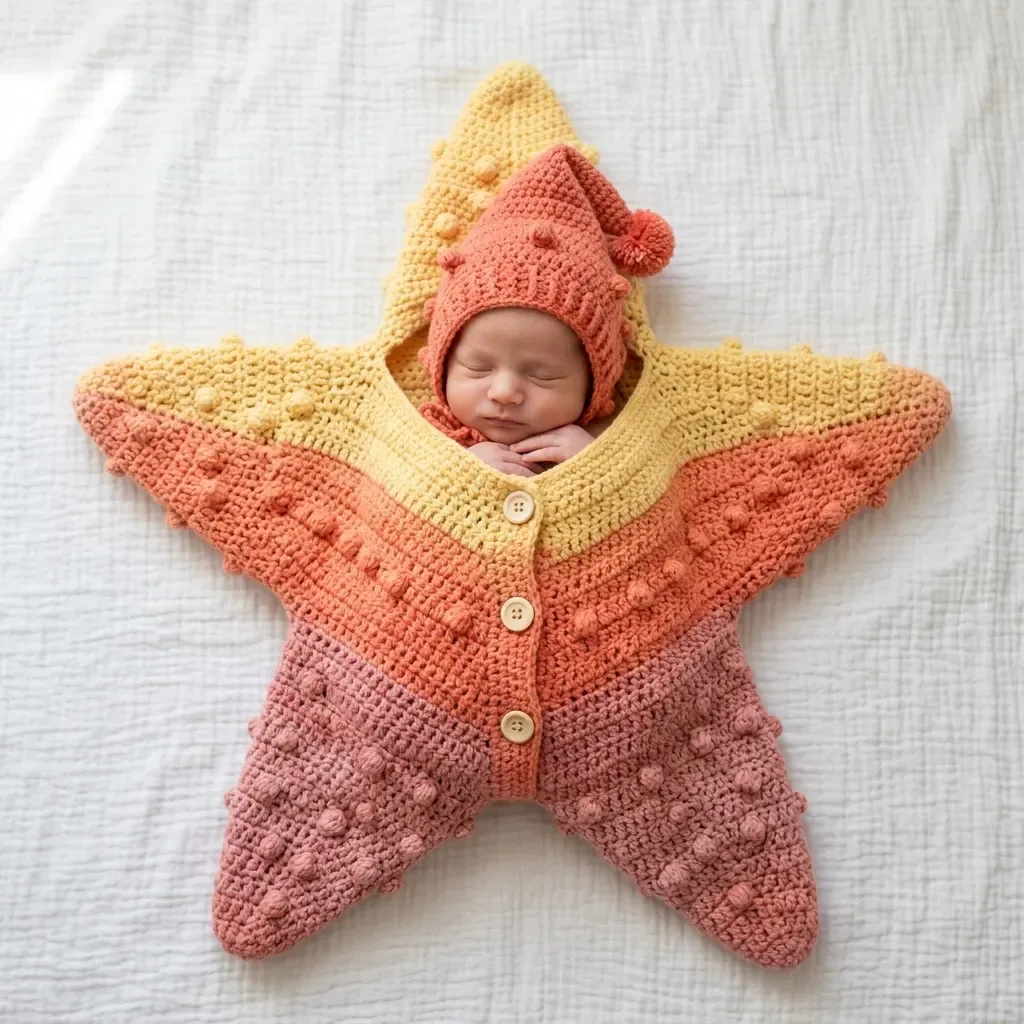 Sunset Rainbow Starfish Wrap: An Ombre Bobble Crochet Pattern