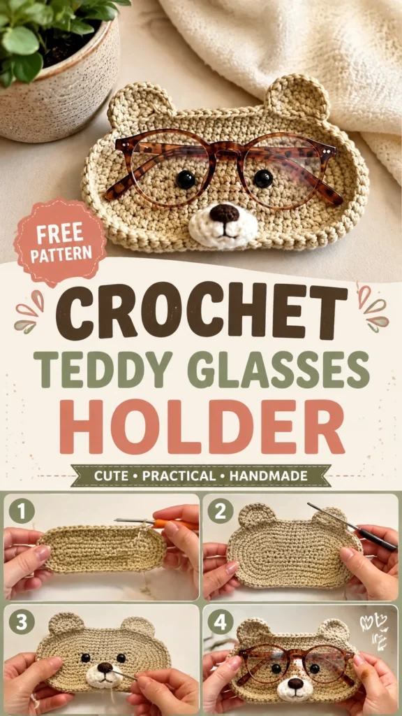 Teddy bear glasses holder crochet pattern with ears