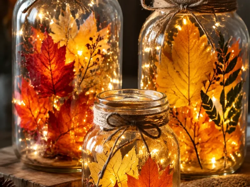 Textured crochet jar cover for cozy fall lantern decor