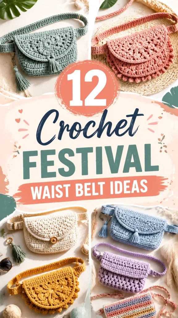 A textured crochet waist bag with a curved flap