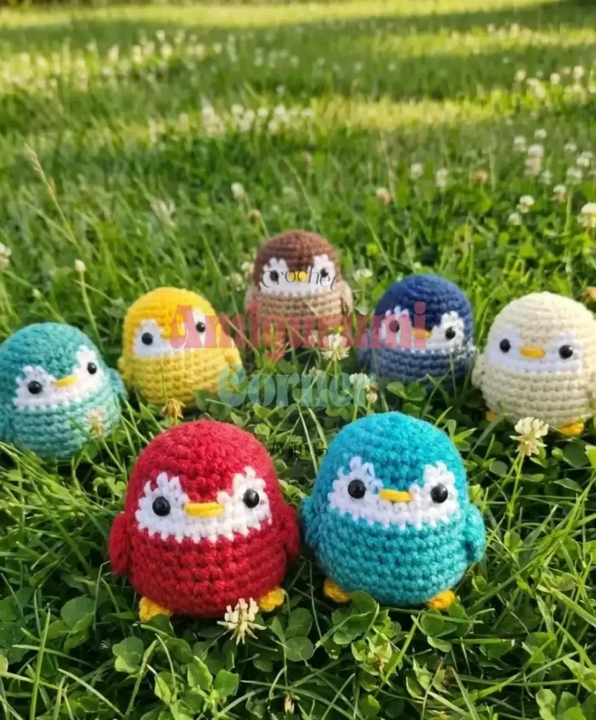 A tiny stackable penguin to crochet in thread